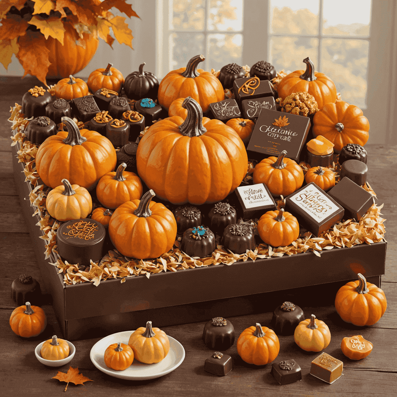 Autumn Harvest Delights featuring pumpkin-spiced chocolates and maple-flavored candies