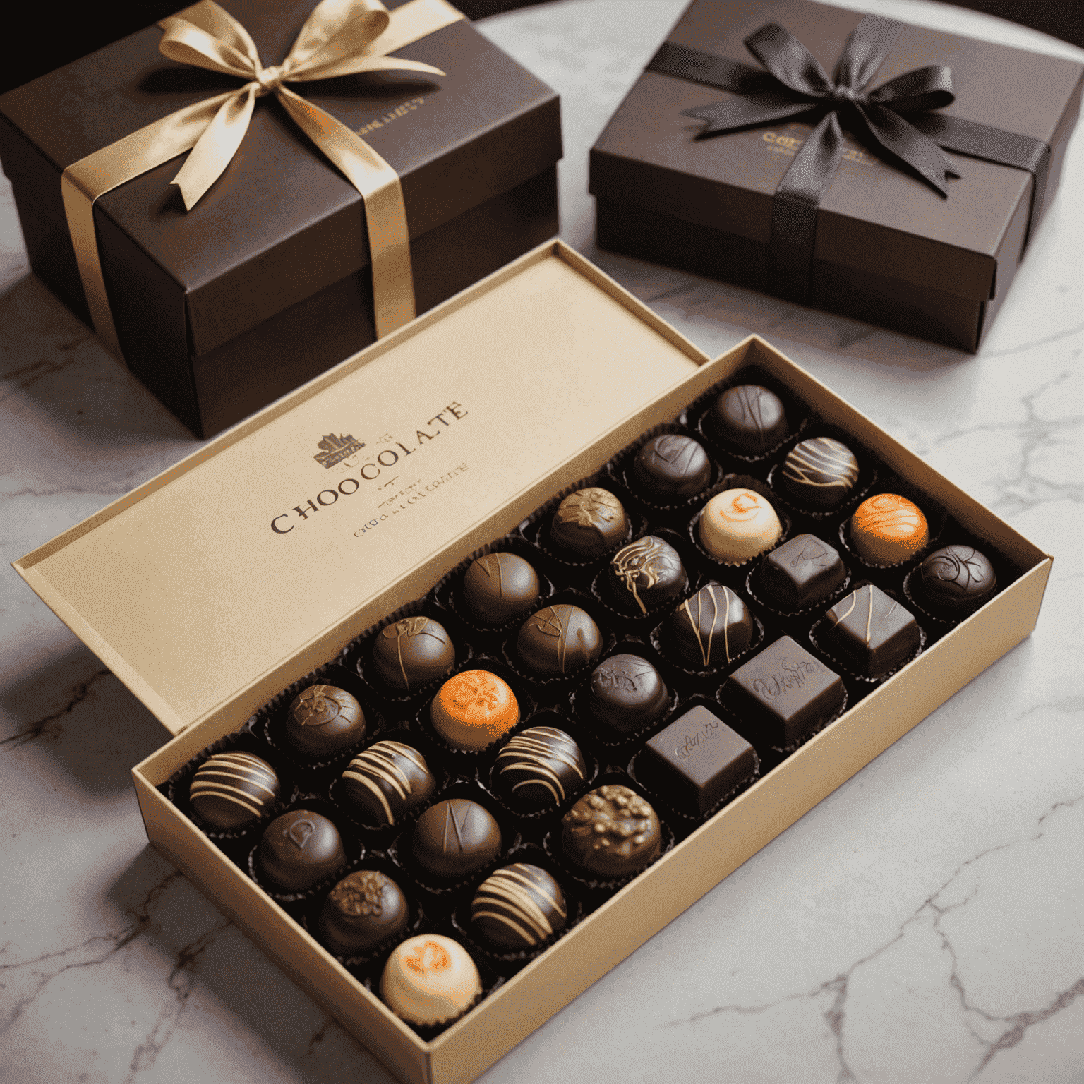 A satisfied customer receiving a beautifully packaged box of custom chocolates