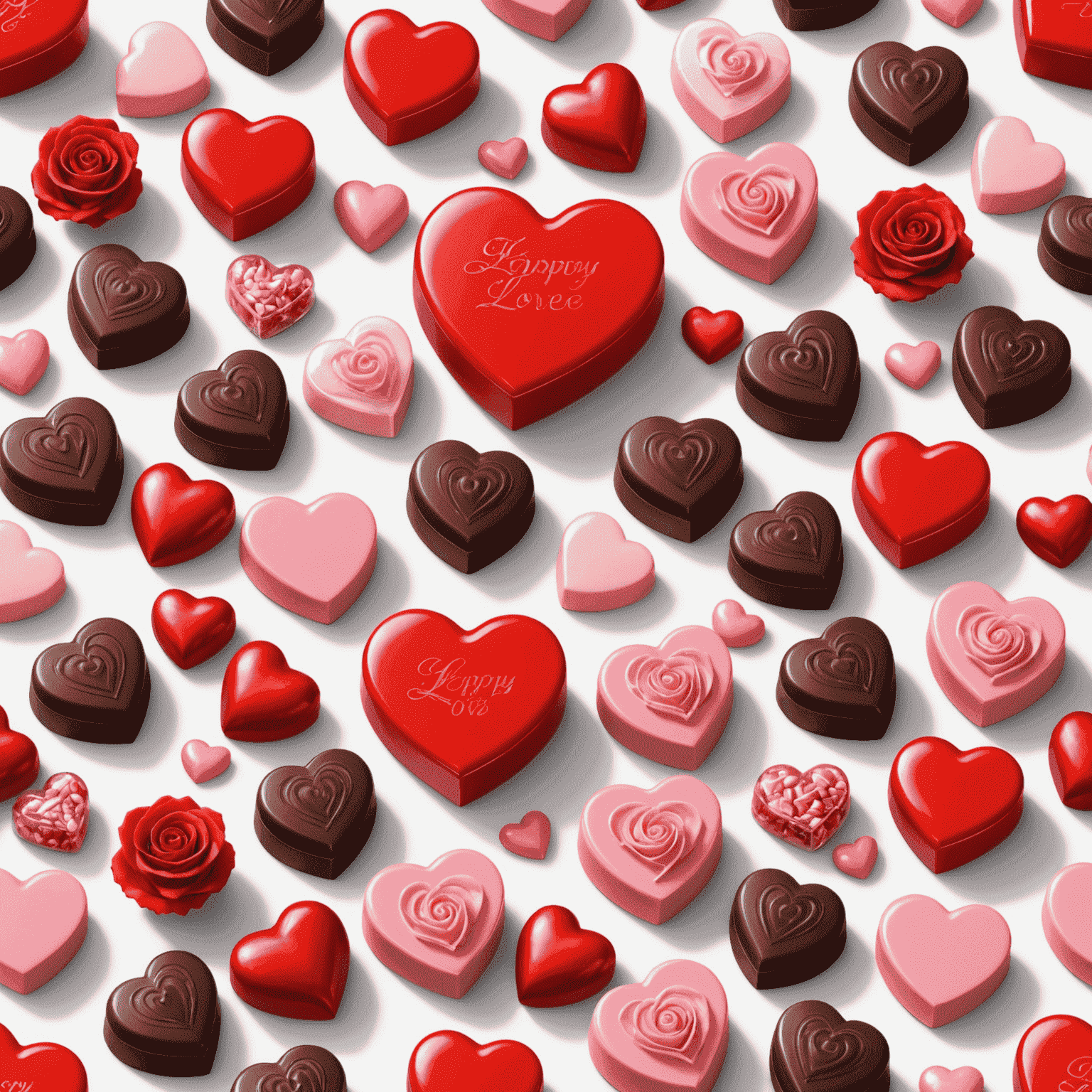 Valentine's Love Collection with heart-shaped chocolates and rose-flavored candies